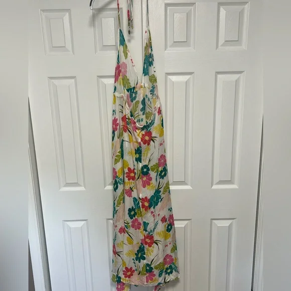 Kate Spade New York Tropical Floral Halter Maxi Dress cover up size Large - Picture 10 of 13
